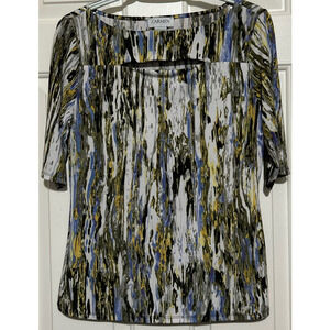 Carmen Women's Black Blue‎ Yellow Slit in Front Short Sleeve Top Size M